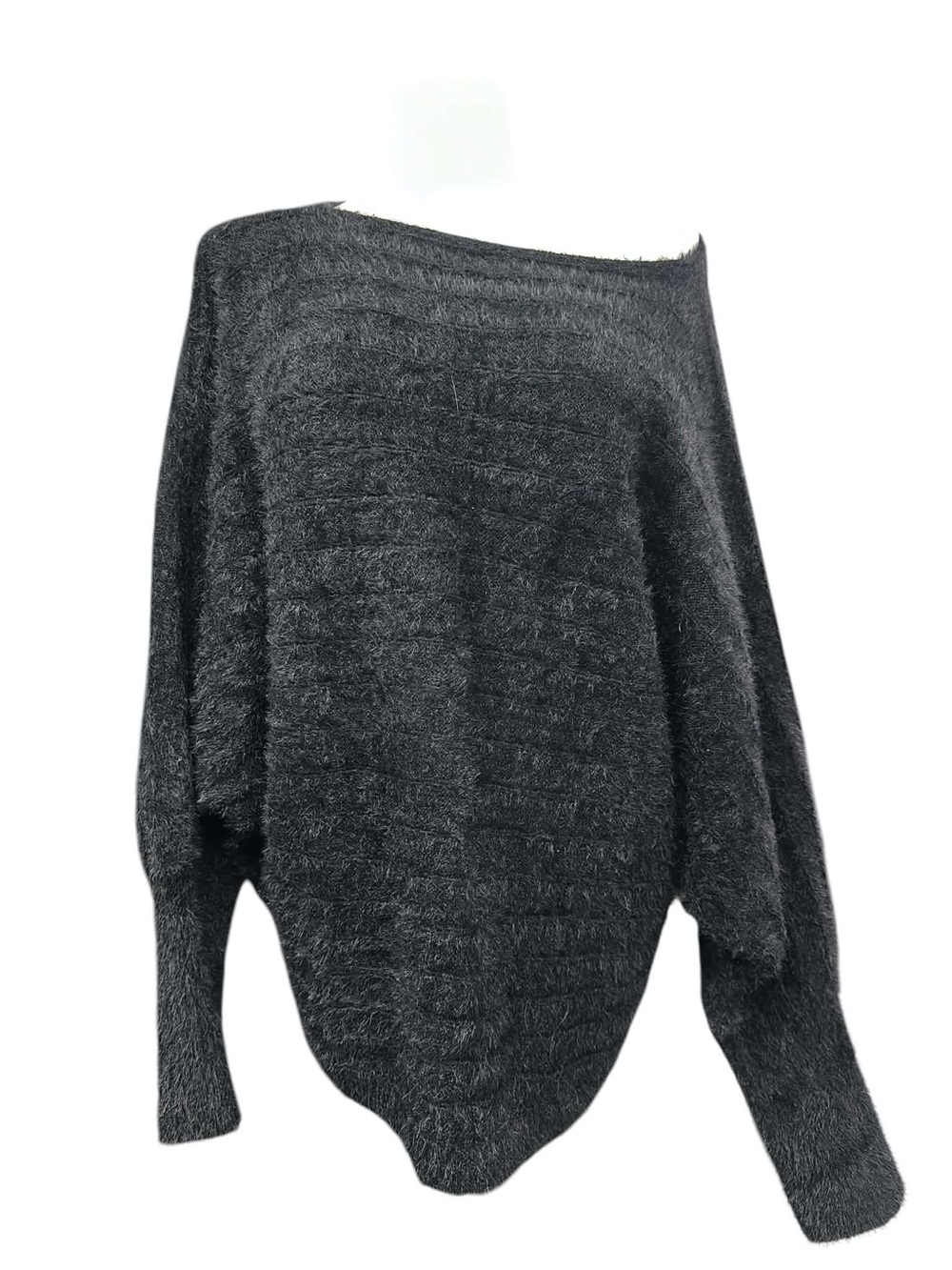 Cupshe NWT Charcoal Fuzzy Off-Shoulder Sweater Size O/S